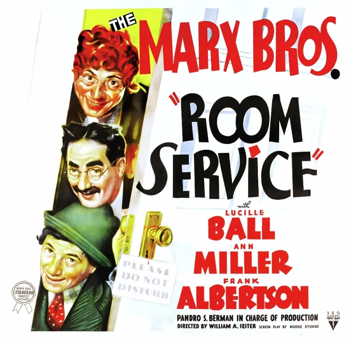 Framed Print : ROOM SERVICE, The Marx Brothers from top: Harpo Marx, Groucho Marx, Chico Marx on poster art, 1938 Framed Print : ROOM SERVICE, The Marx Brothers from top: Harpo Marx, Groucho Marx, Chico Marx on poster art, 1938