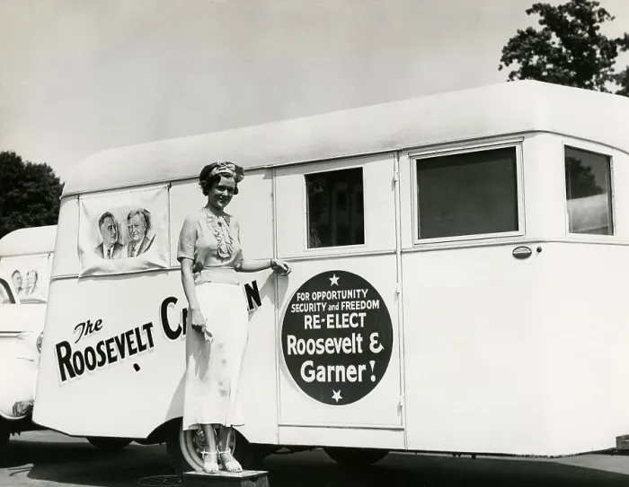 Framed Print : Roosevelt Caravan trailer traveled the country in the 1936 Presidential Election