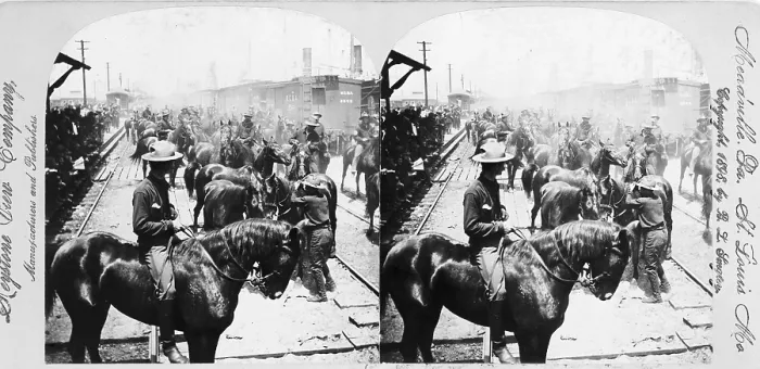 Framed Print : Roosevelt's 'Rough Rider's' arrival at Tampa, Fla. at railroad facilities