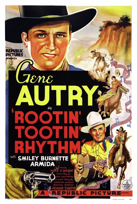 Framed Print : ROOTIN TOOTIN RHYTHM, US poster art, top and bottom: Gene Autry, 1937