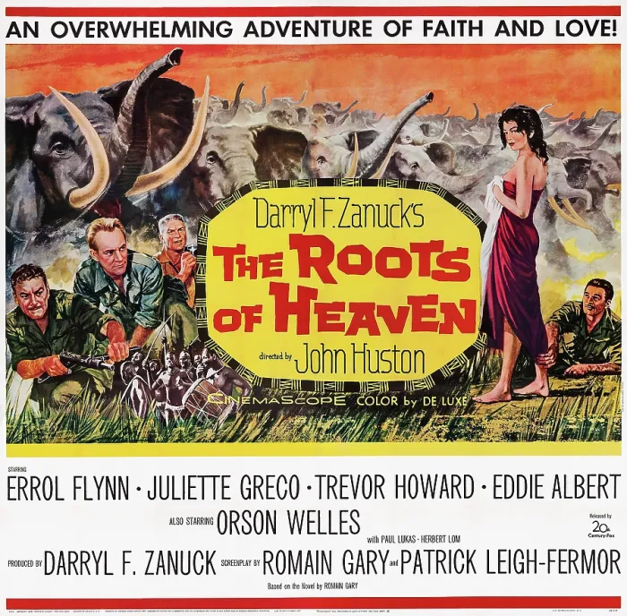 Framed Print : THE ROOTS OF HEAVEN, US poster art, from left: Errol Flynn, Trevor Howard, Eddie Albert, Juliette Greco, Errol Flynn, 1958. TM & Copyright 20th Century Fox Film Corp