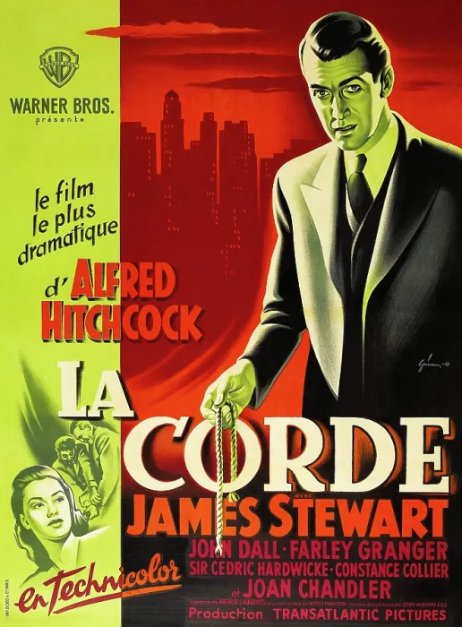 Framed Print : ROPE, (aka LA CORDE), French poster, James Stewart, Joan Chandler (bottom right), 1948
