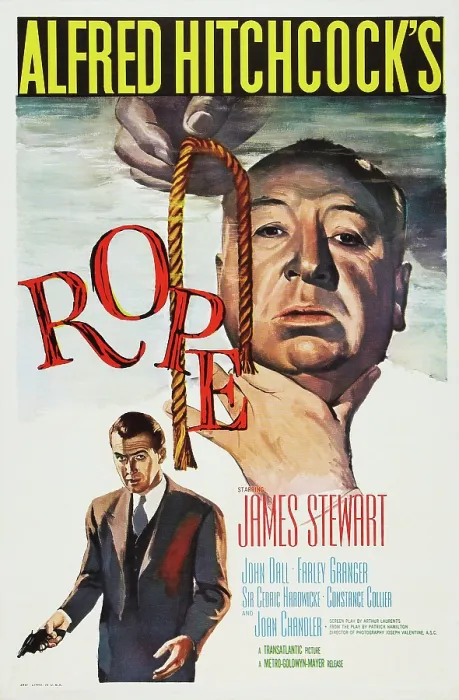 Framed Print : ROPE, US poster art, from top: director Alfred Hitchcock, James Stewart, 1948