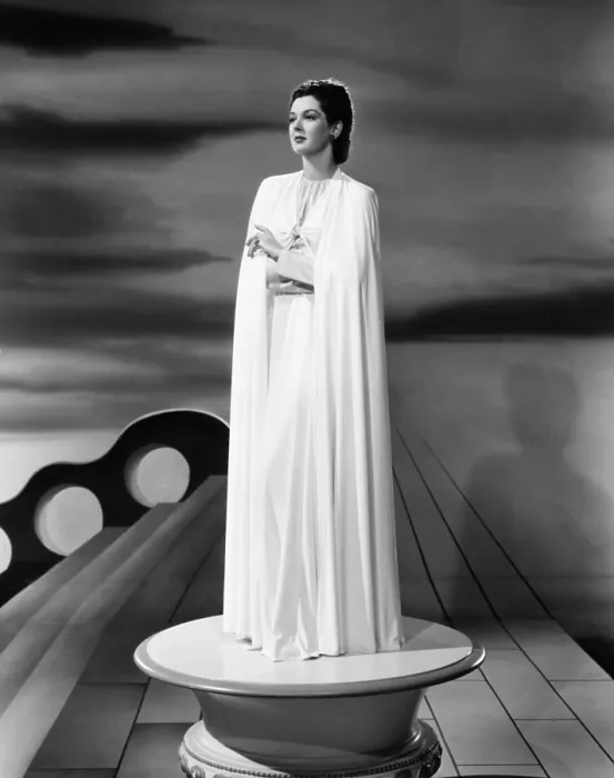 Framed Print : Rosalind Russell in an evening gown with cape designed by Valentina, 1941 Framed Print : Rosalind Russell in an evening gown with cape designed by Valentina, 1941