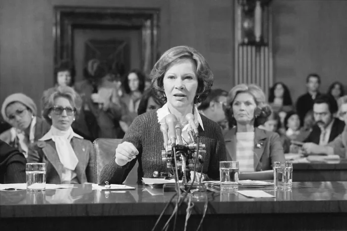 Framed Print : Rosalynn Carter testifies before Senate Subcommittee on Health on May 15 1979 to lobby for the Mental Health Systems Act. It passed in Sept. 1980 Framed Print : Rosalynn Carter testifies before Senate Subcommittee on Health on May 15 1979 to lobby for the Mental Health Systems Act. It passed in Sept. 1980