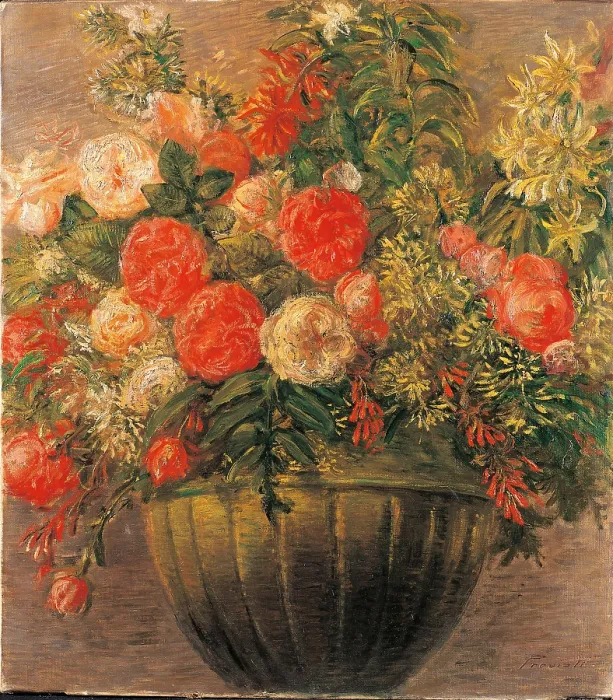 Framed Print : Roses, by Gaetano Previati, 1911 - 1912, 20th Century, oil on canvas, cm 32, 5 x 55 - Italy, Lombardy, Milan, Silbernagl Gallery. All. Vase pink red roses Framed Print : Roses, by Gaetano Previati, 1911 - 1912, 20th Century, oil on canvas, cm 32, 5 x 55 - Italy, Lombardy, Milan, Silbernagl Gallery. All. Vase pink red roses