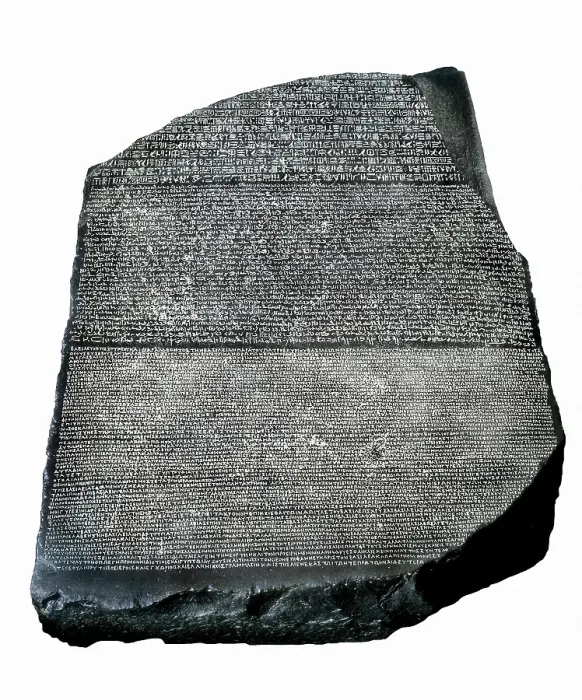 Framed Print : The Rosetta Stone. ca. 196 BC. Decree on the royal cult written in the first aniversary of the crowning of Ptolemy V. Written in hieroglyphic script (upper part), demotic (central part) and Greek Framed Print : The Rosetta Stone. ca. 196 BC. Decree on the royal cult written in the first aniversary of the crowning of Ptolemy V. Written in hieroglyphic script (upper part), demotic (central part) and Greek