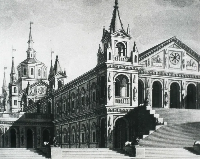 Framed Print : ROSSINI, Gioacchino (1792-1868). Sketch for the scenery of the opera 'Tancredi', in a performance at the Scala of Milan. Painting