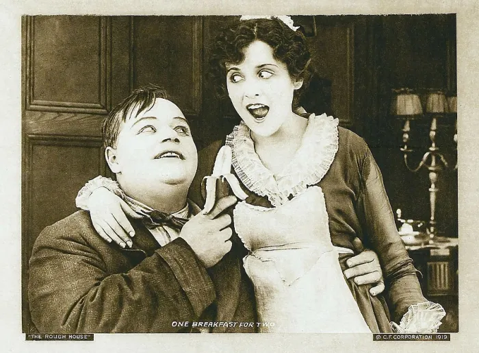 Framed Print : THE ROUGH HOUSE, from left: Roscoe Fatty Arbuckle, Alice Lake in a scene card dated 1919, 1917