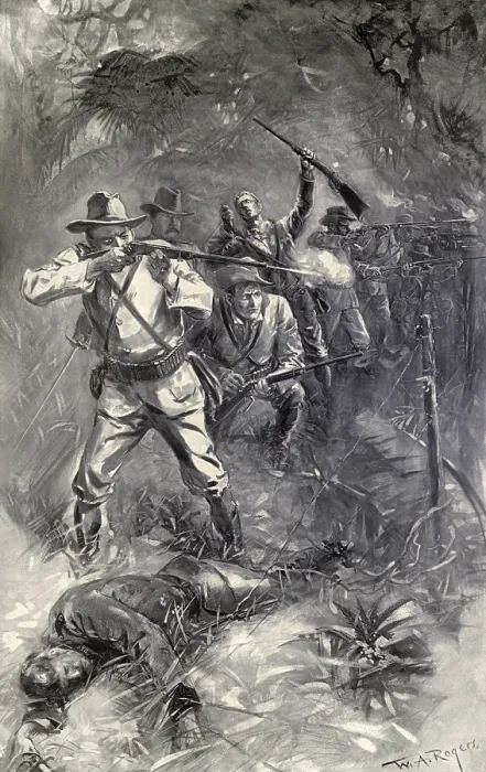 Framed Print : Rough Riders at the Battle of Guasimas, June 24, 1898. The first fighting in the Santiago campaign started when US troops attacked Spanish positions outside of Santiago de Cuba Framed Print : Rough Riders at the Battle of Guasimas, June 24, 1898. The first fighting in the Santiago campaign started when US troops attacked Spanish positions outside of Santiago de Cuba