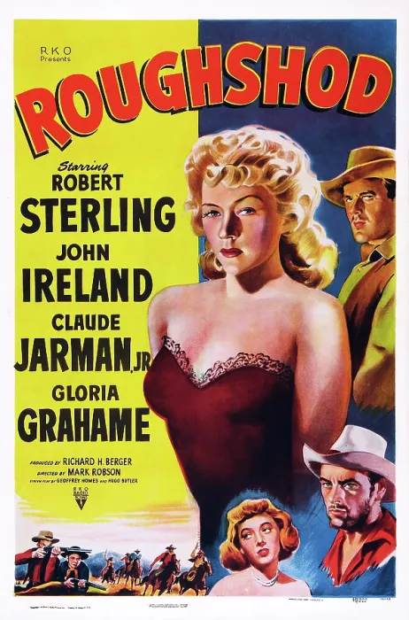 Framed Print : ROUGHSHOD, US poster art, clockwise from top left: Gloria Grahame, Robert Sterling, John Ireland, 1949