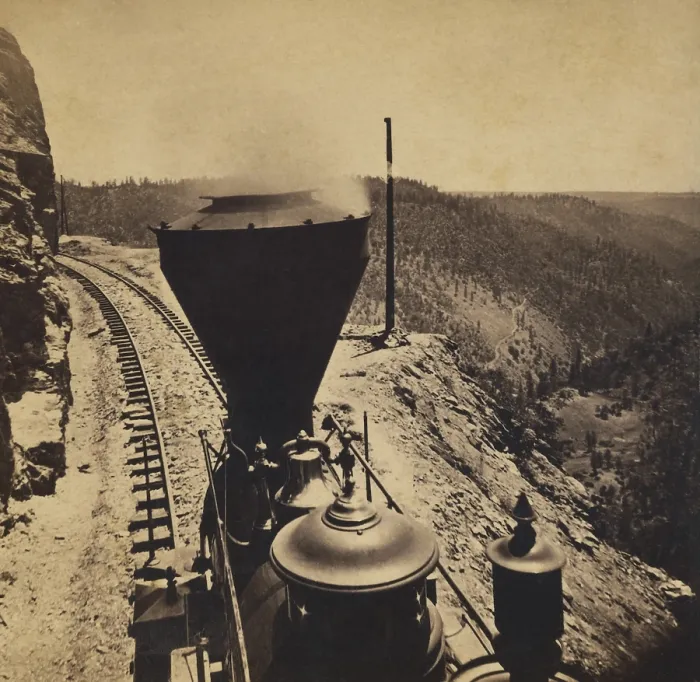 Framed Print : Rounding Cape Horn, in California, ca. 1866-69, by Alfred A. Hart. The photographer, took this photo from atop a steam engine Framed Print : Rounding Cape Horn, in California, ca. 1866-69, by Alfred A. Hart. The photographer, took this photo from atop a steam engine
