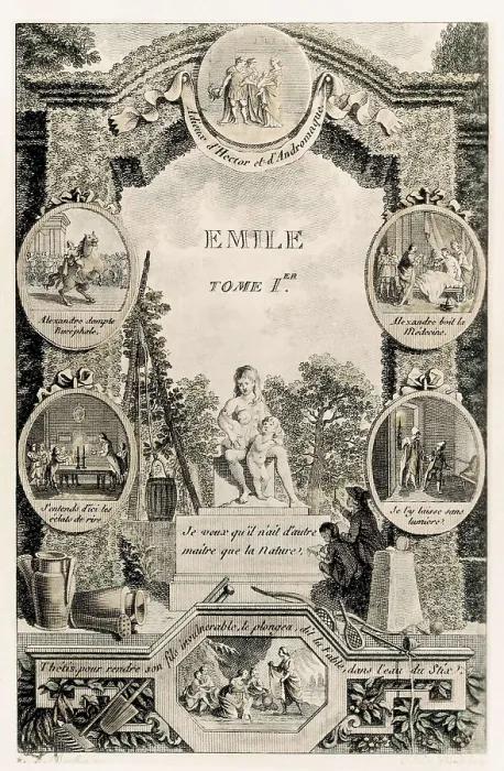 Framed Print : Rousseau, Jean-Jacques (1712-1778). Title page of Jean-Jacques Rousseau's work 'Emile ou l'Education' (Emile: Or, On Education), written in 1762. Volume I