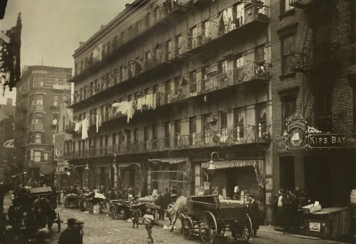 Framed Print : Row of tenements, from 260 to 268 on Elizabeth St. NYC where many immigrant families lived, March 1912. Photo by Lewis Hine (BSLOC_2018_1_32)