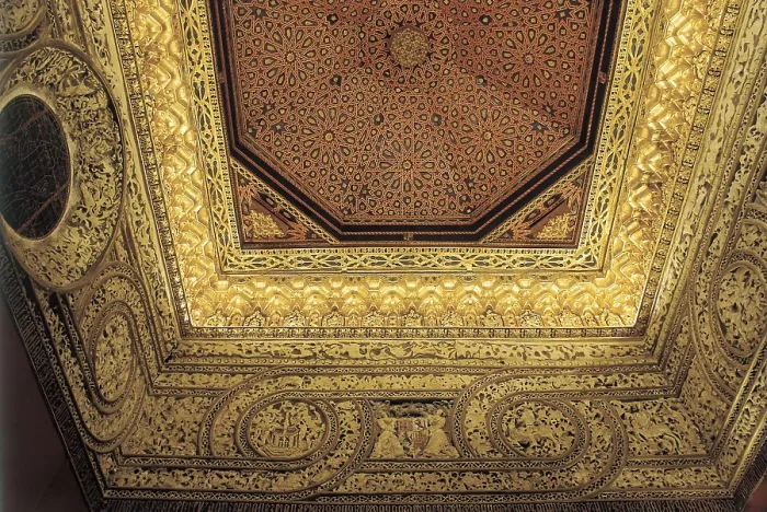 Framed Print : Royal Alcazar of Segovia. 11th-15th c. SPAIN. CASTILE AND LEON. SEGOVIA. Segovia. Throne Hall. Detail of the mudejar coffered ceiling dome. Mudejar art. Architecture