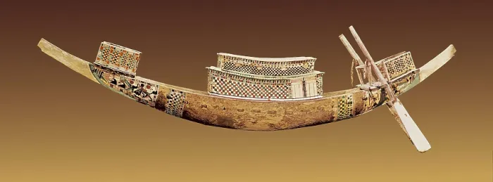 Framed Print : Royal boat. 1375 -1358 BC. Boat model that the Pharaohs probably used for theirs trips to the other side. Treasure of Tutankhamun. Egyptian art. New Kingdom. Sculpture on wood