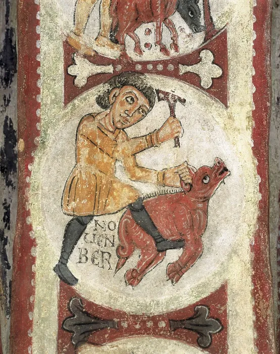 Framed Print : Royal Collegiate Church of San Isidoro. Royal Pantheon. 12th c. SPAIN. Len. Royal Collegiate Church of San Isidoro. Cycle of the Months. September and October. Romanesque art