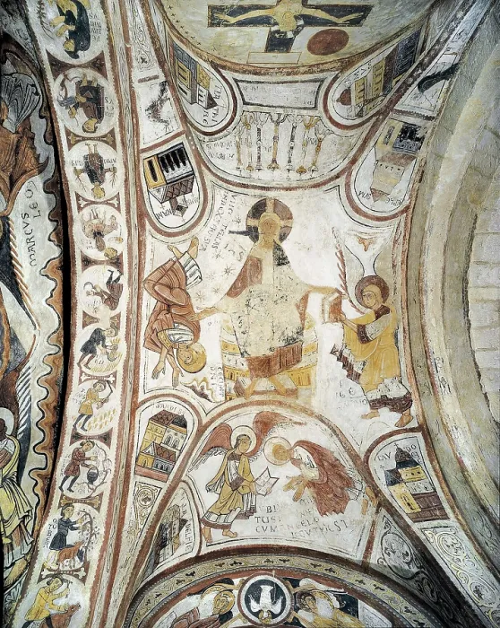 Framed Print : Royal Collegiate Church of San Isidoro. Royal Pantheon. 12th c. SPAIN. Len. Royal Collegiate Church of San Isidoro. Vault of the Apocalypse. Romanesque art. Fresco