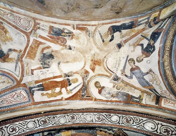 Framed Print : Royal Collegiate Church of San Isidoro. Royal Pantheon. 12th c. SPAIN. Len. Royal Collegiate Church of San Isidoro. Vault of the Massacre of the Innocents. Romanesque art. Fresco