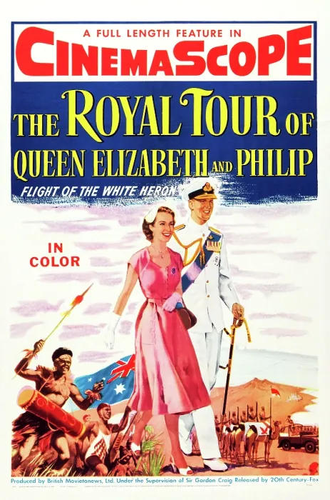 Framed Print : THE ROYAL TOUR OF QUEEN ELIZABETH AND PHILIP, (aka FLIGHT OF THE WHITE HERON), US poster art, from left: Queen Elizabeth II, Prince Philip, 1954