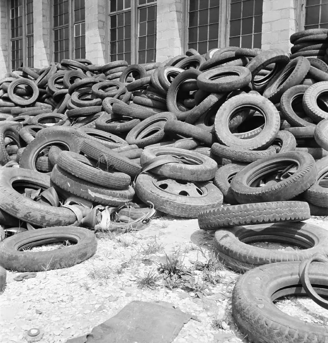 Framed Print : Rubber tires gathered to be recycled in August, 1941