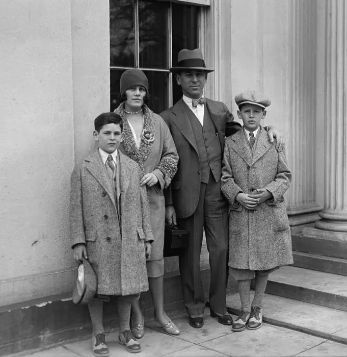 Framed Print : Rube Goldberg (1883-1970), with his family, wife Irma Seeman, Thomas and George. April 4, 1929 Framed Print : Rube Goldberg (1883-1970), with his family, wife Irma Seeman, Thomas and George. April 4, 1929