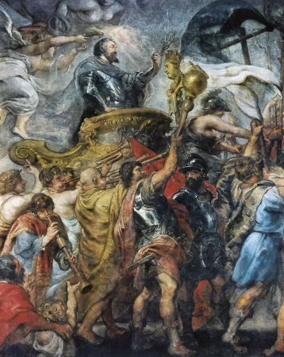Framed Print : RUBENS, Peter Paul (1577-1640). Triumphal Entrance of Henri IV into Paris. 1627 - 1630. Left central detail. Baroque art. ; Flemish art. Oil on canvas. ITALY. Florence