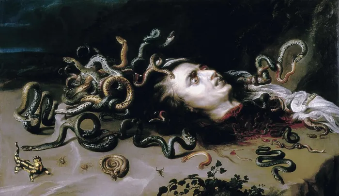 Framed Print : RUBENS, Peter Paul (1577-1640). Head of Medusa. 1618. Baroque art. ; Flemish art. Oil on canvas. AUSTRIA. Vienna. Kunsthistorisches Museum Vienna (Museum of Art History)