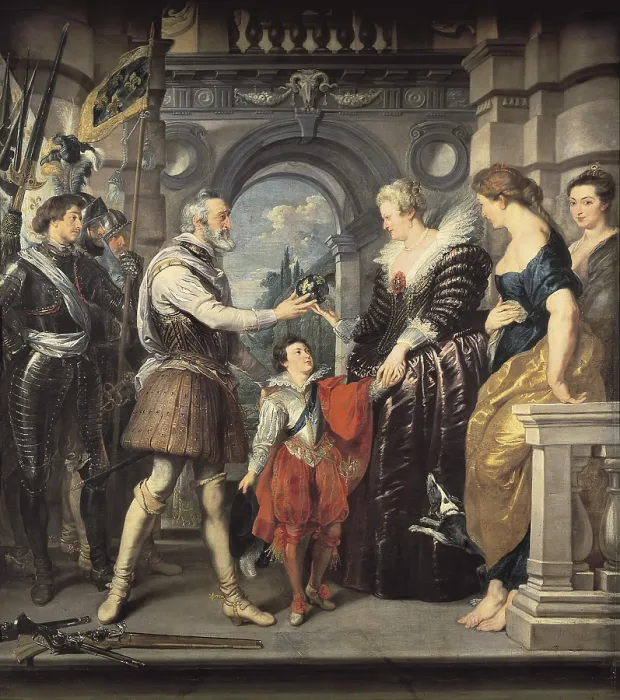 Framed Print : RUBENS, Peter Paul (1577-1640). Henri IV leaving for the war in Germany and bestowing the government of his kingdom to Marie de Medici, 20th March 1610. 1621-1625. Flemish art