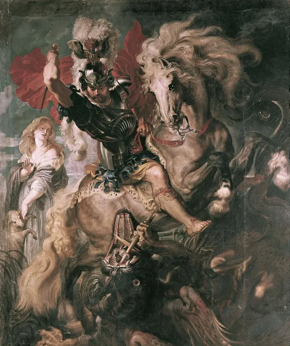 Framed Print : RUBENS, Peter Paul (1577-1640). The Combat Between Saint George and the Dragon. 1606. Flemish art. Oil on canvas. SPAIN. Madrid. Prado Museum
