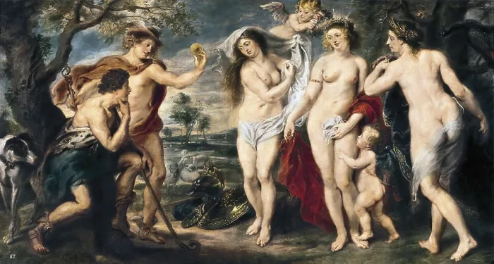 Framed Print : RUBENS, Peter Paul (1577-1640). The Judgement of Paris. 1639. Mercury shows the apple. Paris seated observes the goddess Minerva, Venus with Cupid and Juno. Flemish art Framed Print : RUBENS, Peter Paul (1577-1640). The Judgement of Paris. 1639. Mercury shows the apple. Paris seated observes the goddess Minerva, Venus with Cupid and Juno. Flemish art