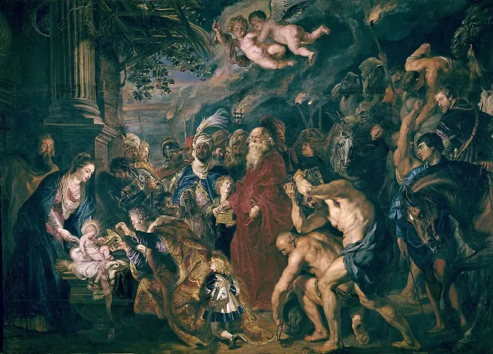 Framed Print : RUBENS, Peter Paul (1577-1640). The Adoration of the Magi. 1609. Work executed after a sketch of Hofstede de Groot. Flemish art. Oil on canvas. SPAIN. Madrid. Prado Museum