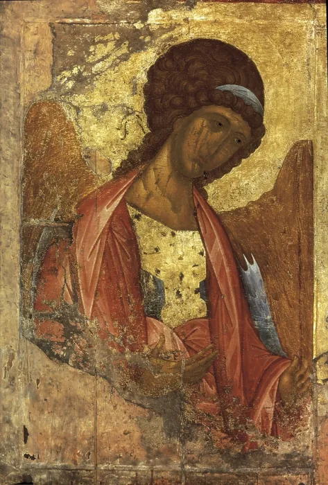 Framed Print : RUBLYOV, Andrey (1360-1430). Archangel Michael. ca. 1410. Belongs to the series Deisus Chin from Zvenigorod. Byzantine art. Tempera on wood. RUSSIA. Moscow. Tretyakov Gallery