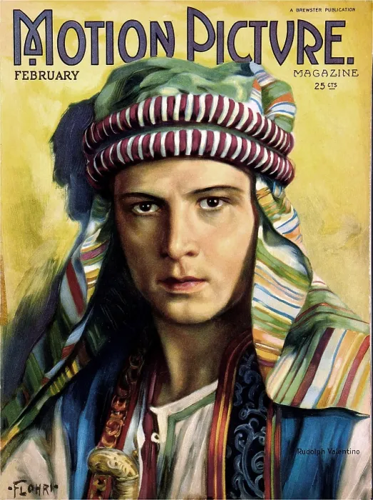 Framed Print : Rudolph Valentino, in his costume from THE SHEIK, 1921, on the cover of Motion Picture Magazine, February 1922 Framed Print : Rudolph Valentino, in his costume from THE SHEIK, 1921, on the cover of Motion Picture Magazine, February 1922