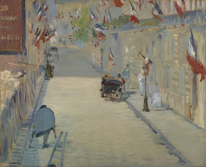 Framed Print : The Rue Mosnier with Flag, by Edouard Manet, 1878, French painting, oil on canvas