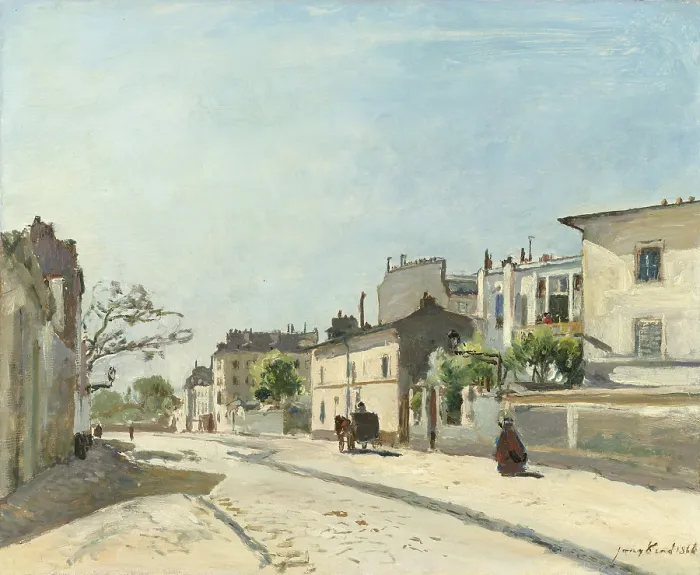 Framed Print : Rue Notre-Dame, Paris, by Johan Barthold Jongkind, 1866, Dutch painting, oil on canvas. Cityscape painting in the reconstruction and expansion of Paris in the 2nd Empire