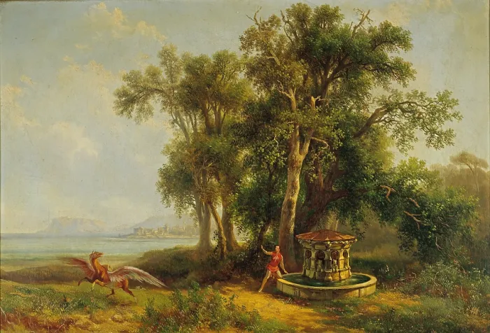 Framed Print : Ruggero in Alcina's Island, by Massimo d'Azeglio, 19th Century, oil on canvas - Italy, Lombardy, Milan, Brera Academy of Fine Arts. Whole artwork view