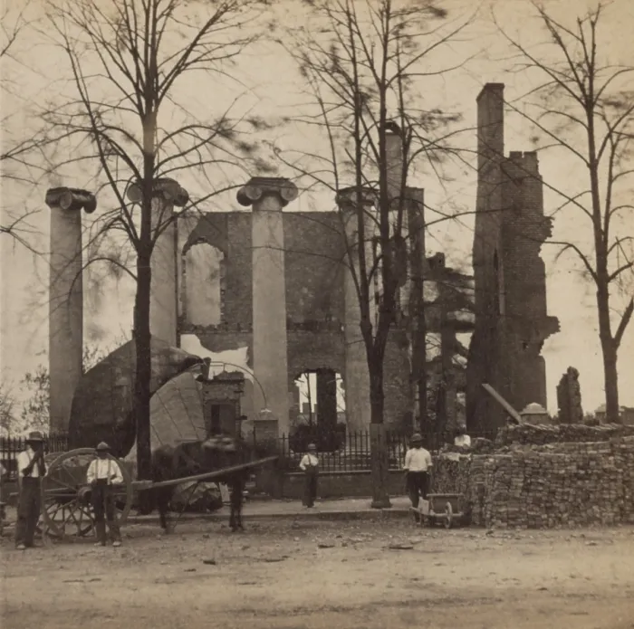 Framed Print : Ruins of the Banks of Chambersburg, August 1864. The Pennsylvania town was invaded for a third time during the US Civil War, on July 30, 1864, by Gen