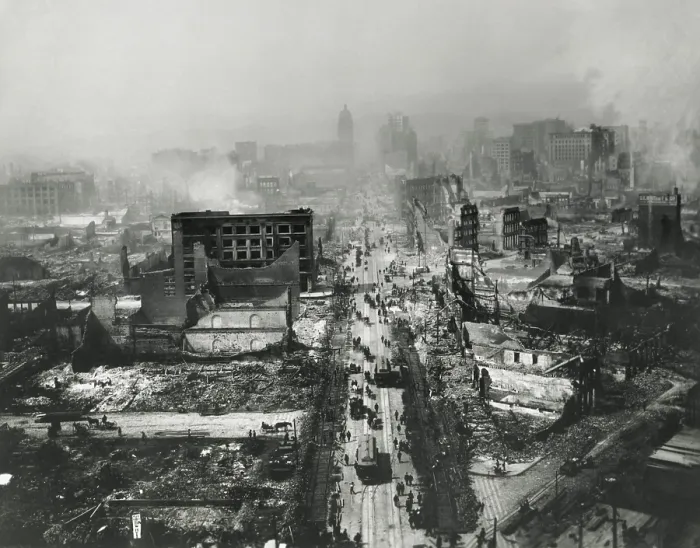 Framed Print : The ruins of San Francisco still smoldering after the April 18, 1906 earthquake and 3-day fire