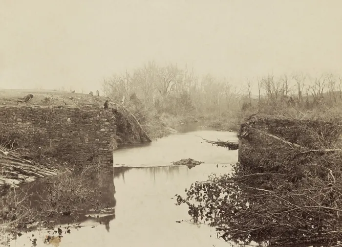 Framed Print : Ruins of the stone bridge on the Battlefield of Bull Run, in photo March 1862