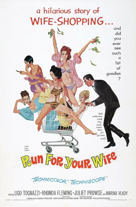 Framed Print : RUN FOR YOUR WIFE, (aka UNA MOGLIE AMERICANA), US poster, 1965