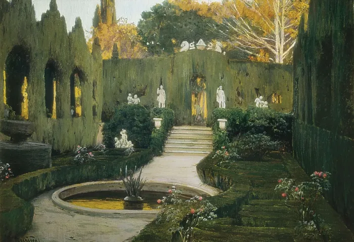 Framed Print : RUSIOL i PRATS, Sainttiago (1861-1931). Gardens of Aranjuez. ca. 1931. Modernism. Oil on canvas. SPAIN. Barcelona. Banco Exterior de Espaa (Overseas Trade Bank of Spain)