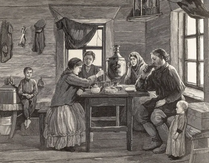 Framed Print : Russia (19th c.). Family breakfast in a house in northern Siberia. Engraving. AISA / Everett Collection (16277)**US SALES ONLY** Framed Print : Russia (19th c.). Family breakfast in a house in northern Siberia. Engraving. AISA / Everett Collection (16277)**US SALES ONLY**