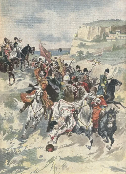 Framed Print : Russia. Maneuvers of the Cossacks in Livadiato the Tsar Nicholas II of Russia. 'Le Petit Journal'. September 291901.. Engraving Framed Print : Russia. Maneuvers of the Cossacks in Livadiato the Tsar Nicholas II of Russia. 'Le Petit Journal'. September 291901.. Engraving