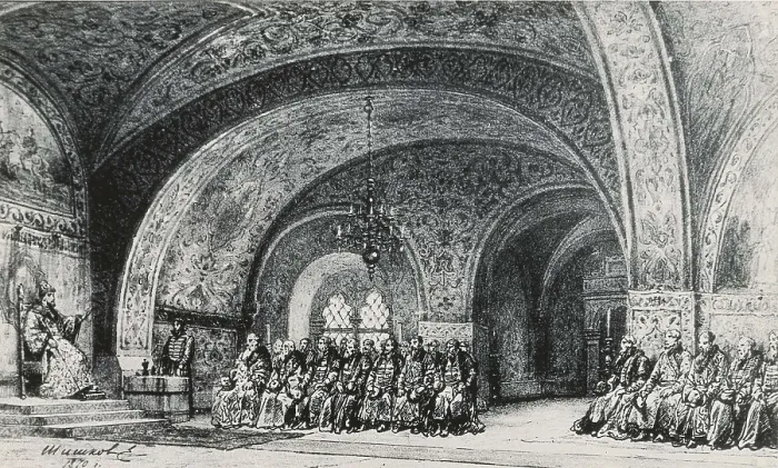 Framed Print : RUSSIA. Saint Petersburg. Sketch for the theatre performance of Pushkin's drama 'Boris Godunov' at the alexandrine Theatre of St. Petersburg in 1870