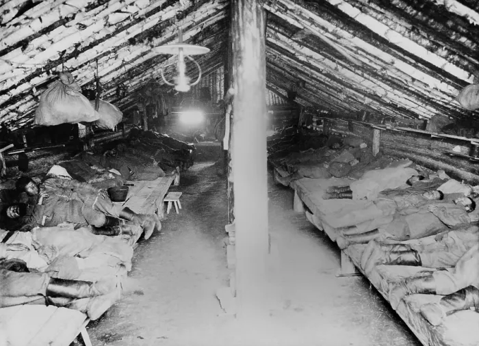 Framed Print : Russian convicts sleeping quarters in a primitive Siberian prison camp barracks. Khabarovsk area in far eastern Russia near the Chinese border. Ca