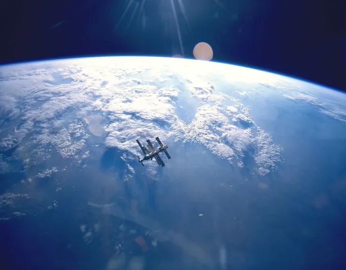 Framed Print : Russian Space Station Mir. Mir was assembled in orbit from 1986 to 1996