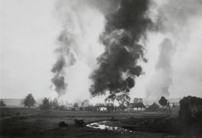 Framed Print : Russian village in flames during the German invasion of the Soviet Union (Russia)