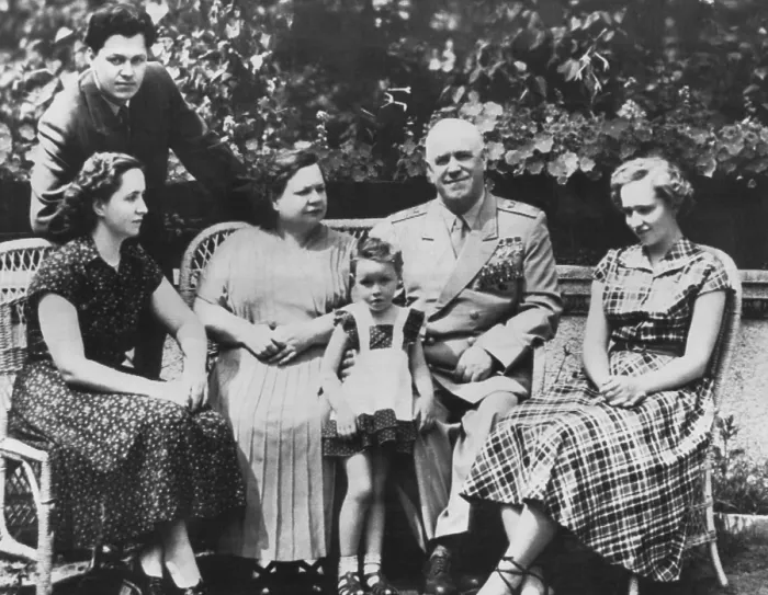 Framed Print : Russian World War II hero Marshall Zhukov with his family. Zhukov, the Soviet Minister of Defense, shared the photo with President Dwight Eisenhower Framed Print : Russian World War II hero Marshall Zhukov with his family. Zhukov, the Soviet Minister of Defense, shared the photo with President Dwight Eisenhower