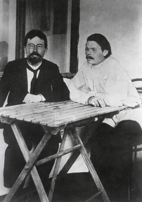 Framed Print : Russian writers, Anton Chekhov and Maxim Gorky in Yalta, c.1900 Framed Print : Russian writers, Anton Chekhov and Maxim Gorky in Yalta, c.1900
